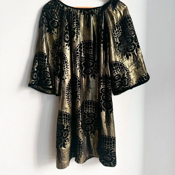 BCBG Runway Gold Metallic Flocked Velvet Floral Mini Dress S - Picture 7 of 8